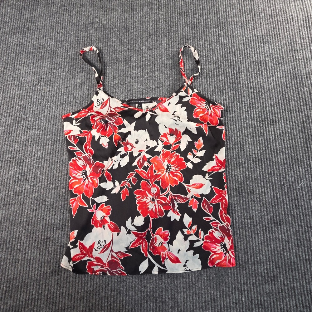 White House Black Market Floral Cami Top Red Black White Size 6 Camisole